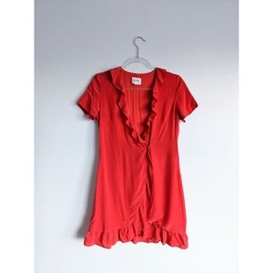 Sezane Red Silk Ruffle Mini Dress | Size 38/6